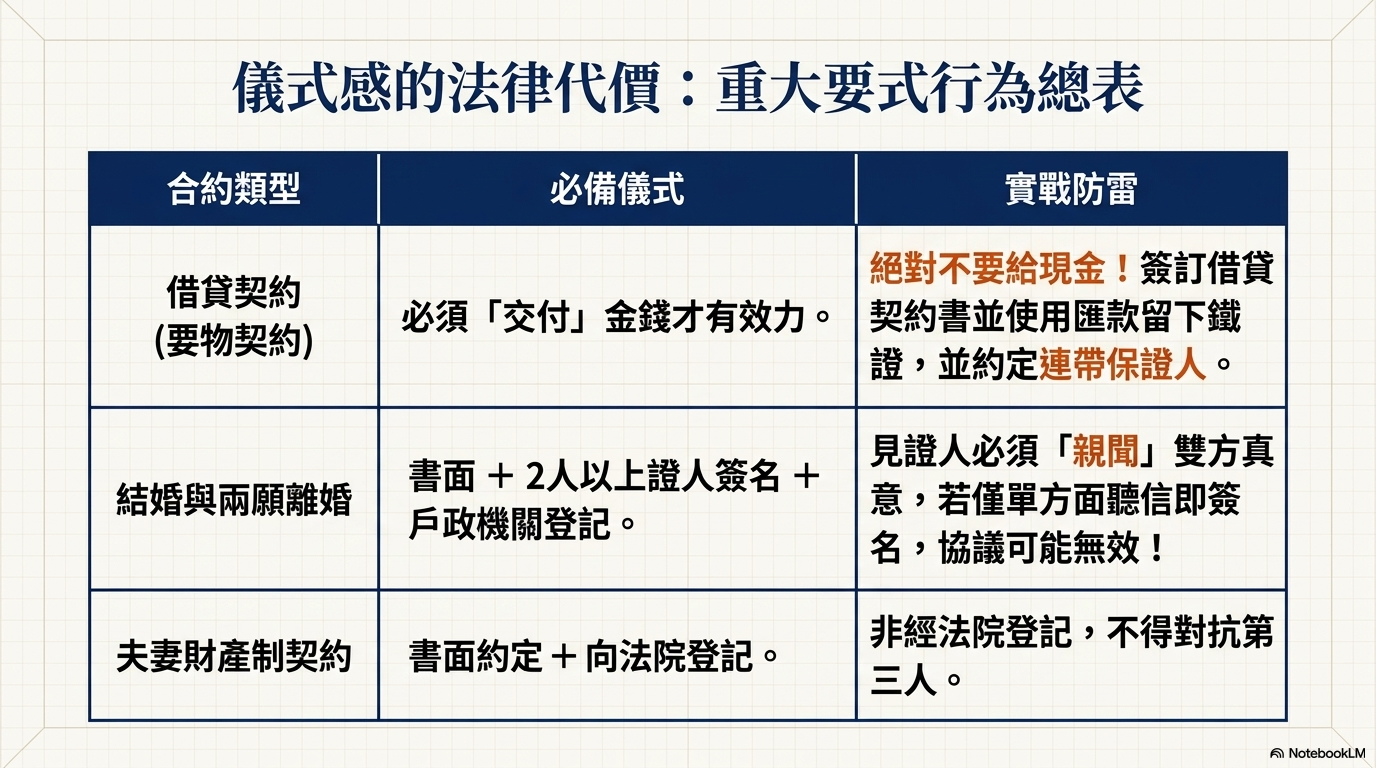 儀式感的法律代價：重大要式行為總表