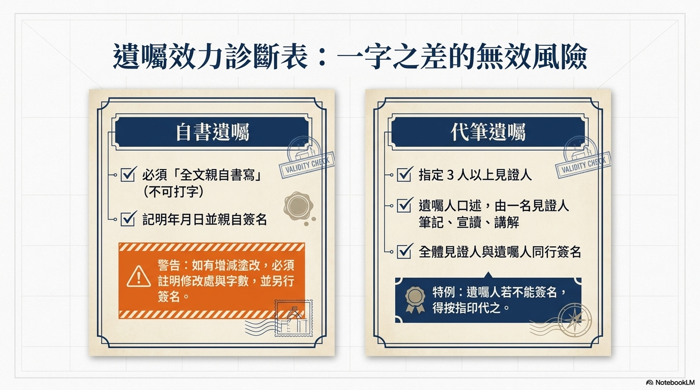 遺囑效力診斷表：一字之差的無效風險